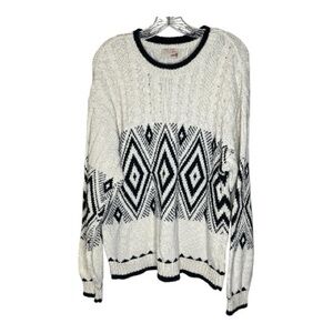 The Fox Collection Vintage Black and White Cotton Geometric Sweater Sz L